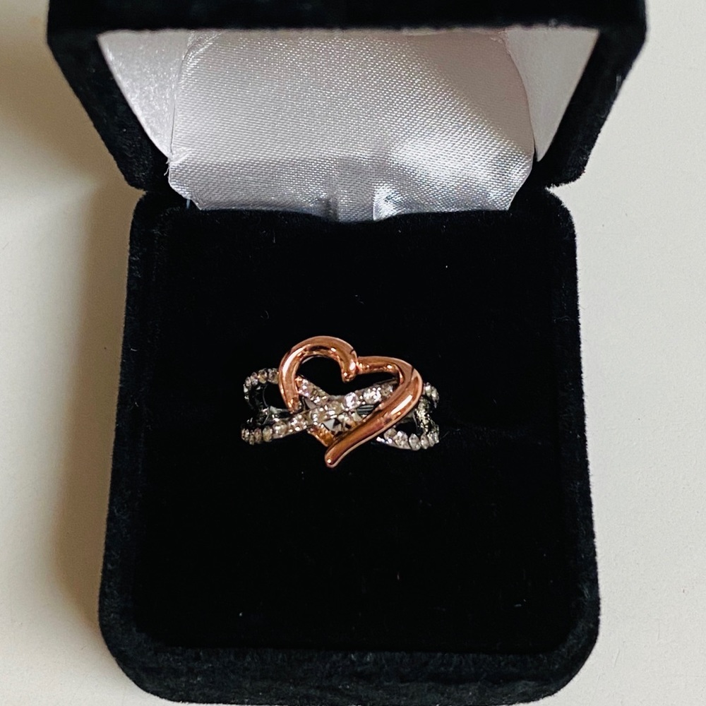 Rose Gold & Silver Simulated Diamond Heart Ring - Picture 12 of 12